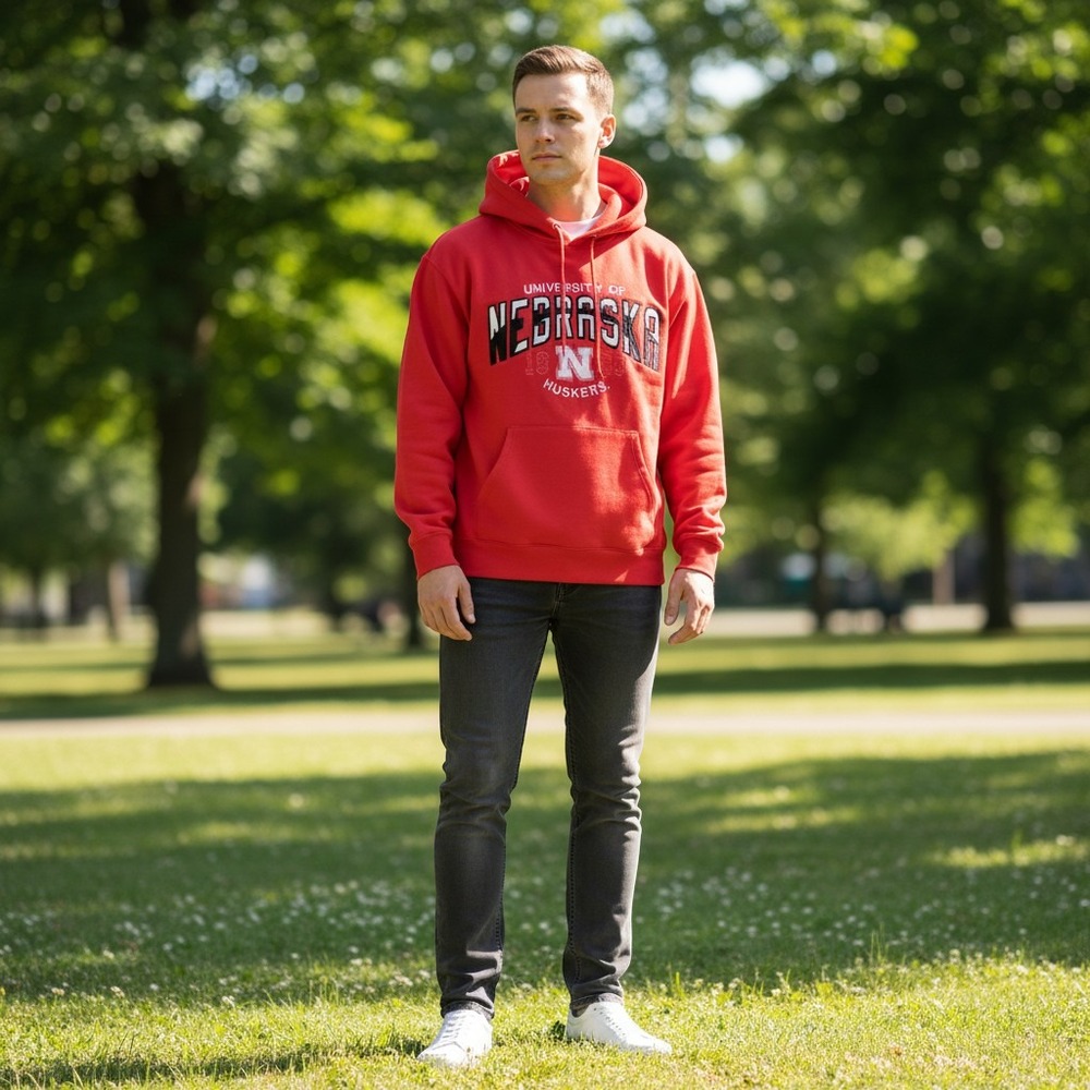 Vintage Nebraska Huskers Hoodie CI Sport Men Sz L Red Embroidered Sportswear